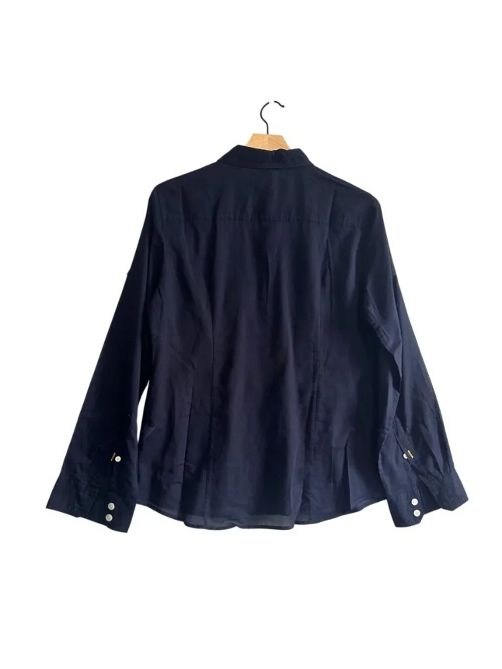 J.Crew Vintage Navy Cotton Utility Shirt Roll Tab Sleeves Petite Large